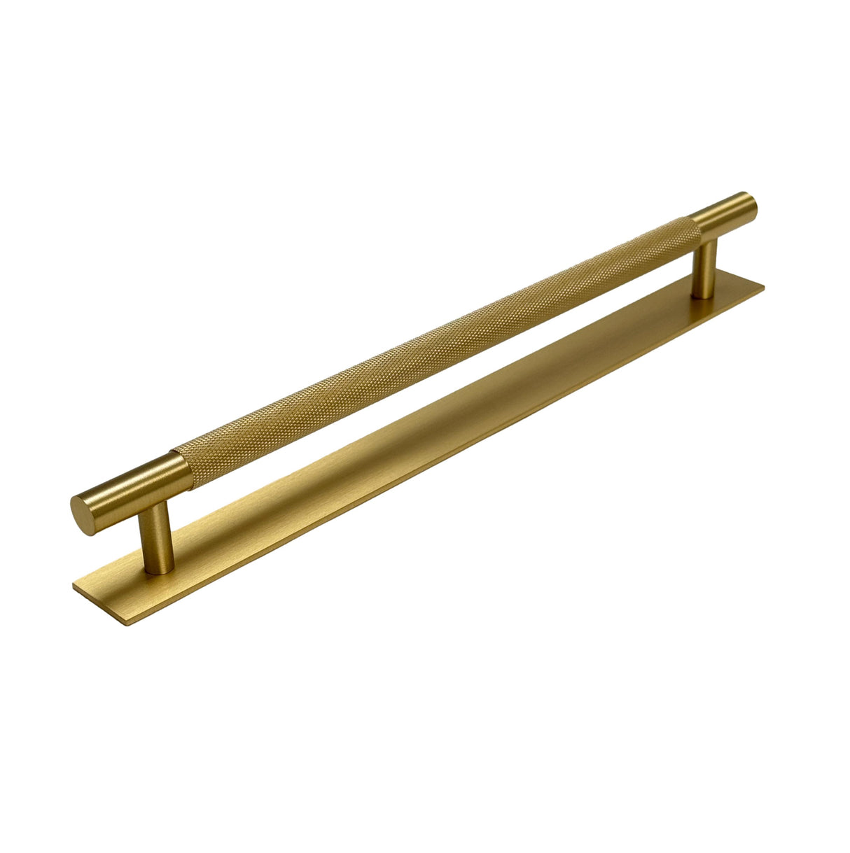 Brass Knurled "Texture Backplate" Drawer Pulls and Knobs in Satin Brass - Forge Hardware Studio