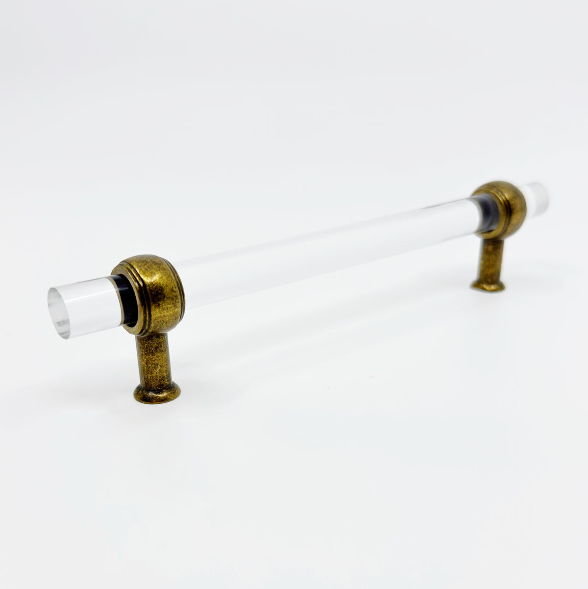 Antique Brass Lucite "Jules" Acrylic Knobs and Drawer Pulls