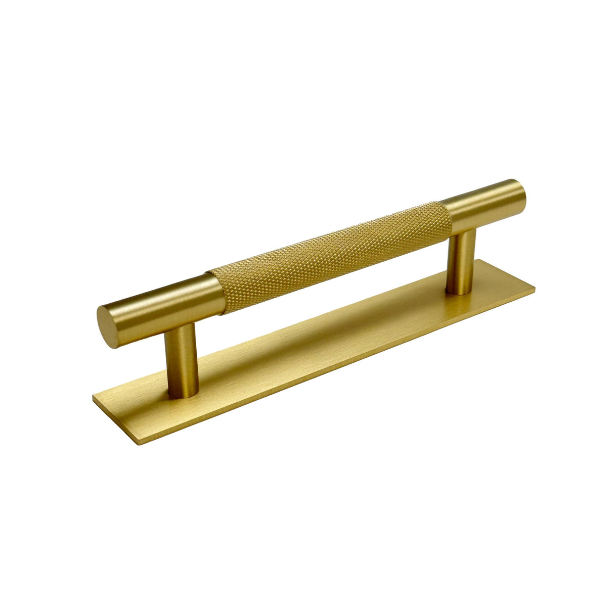 Brass Knurled "Texture Backplate" Drawer Pulls and Knobs in Satin Brass - Forge Hardware Studio