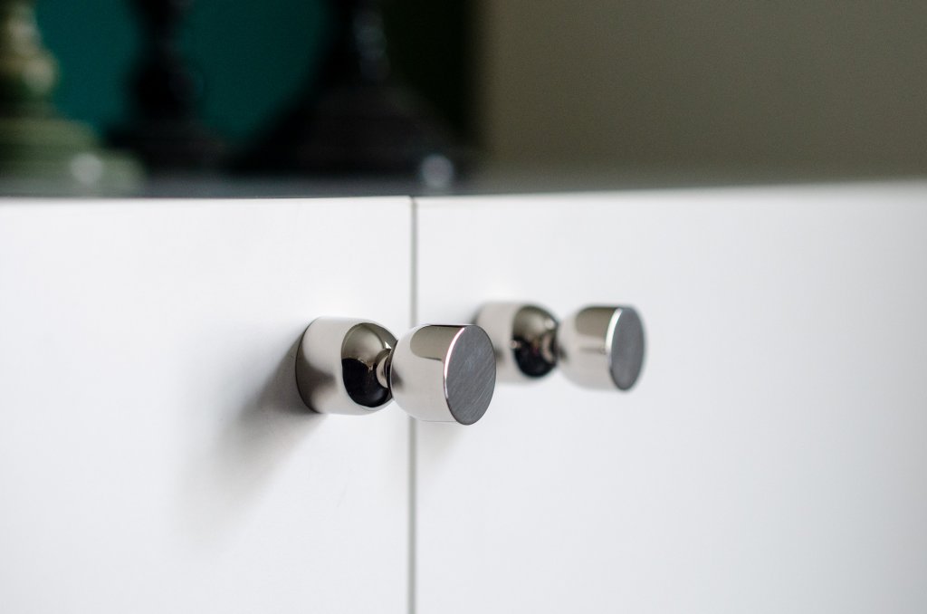 Polished Nickel "Double Cup" Cabinet Knob and Wall Hook - Forge Hardware Studio