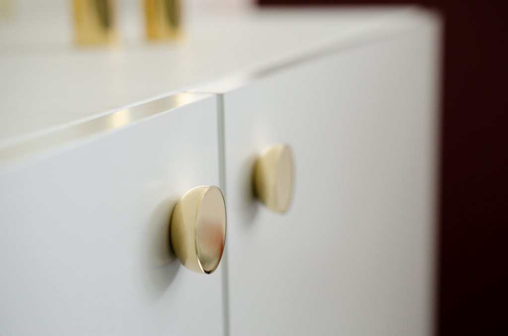 Unlacquered Polished Brass "Bowl" Modern Round Cabinet Knob - Forge Hardware Studio