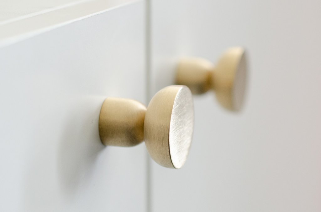 Unlacquered Brushed Brass "Raised Bowl" Round Cabinet Knob and Hook