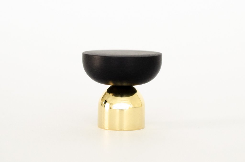 Brass and Black "Raised Bowl" Round Cabinet Knob and Hook - Forge Hardware Studio