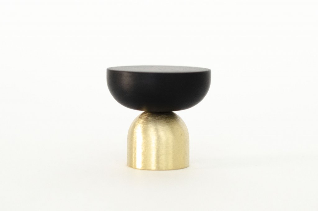 Brass and Black "Raised Bowl" Round Cabinet Knob and Hook - Forge Hardware Studio