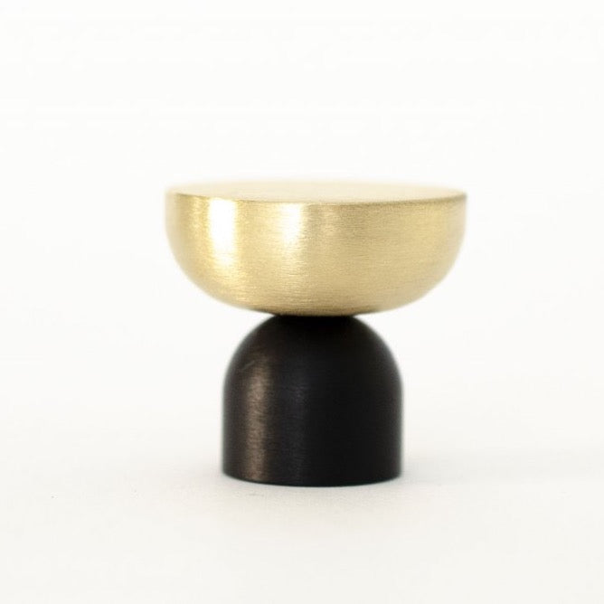 Brass and Black "Raised Bowl" Round Cabinet Knob and Hook - Forge Hardware Studio