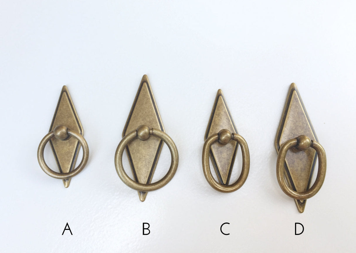 Antique Brass Rhombus Ring Drawer Pulls in Antique Brass - Brass Cabinet Hardware 