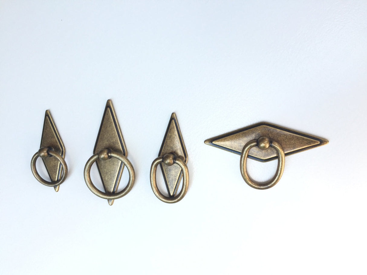 Antique Brass Rhombus Ring Drawer Pulls in Antique Brass - Brass Cabinet Hardware 