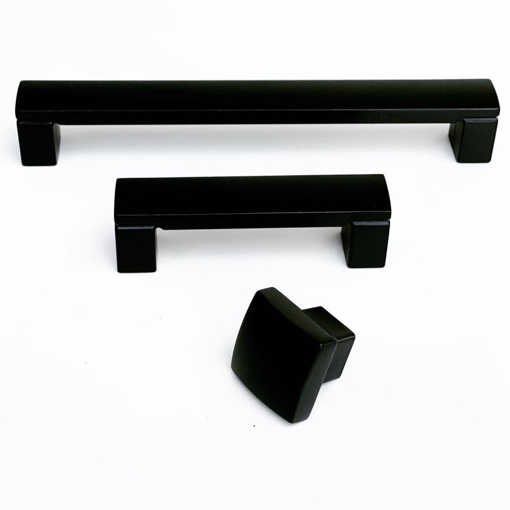 Modern Matte Black "Beam" Drawer Handles and Cabinet Knob - Forge Hardware Studio
