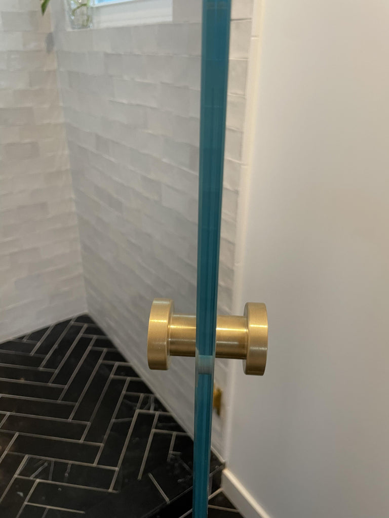 Glass Shower "Spot" Round Brushed Brass Back to Back Door Knob - Forge Hardware Studio