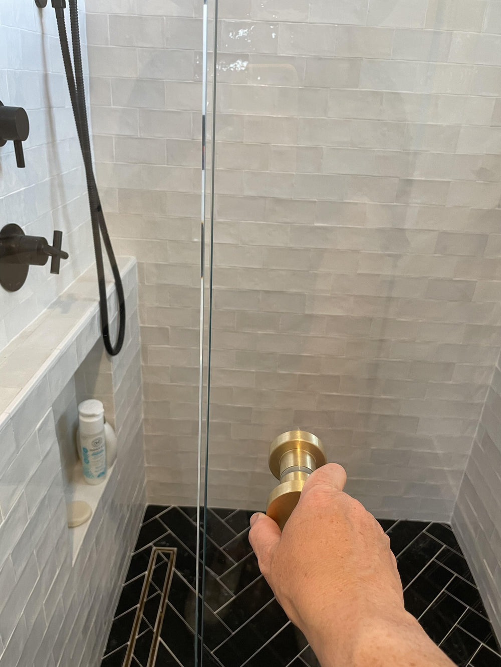 Glass Shower "Spot" Round Brushed Brass Back to Back Door Knob - Forge Hardware Studio