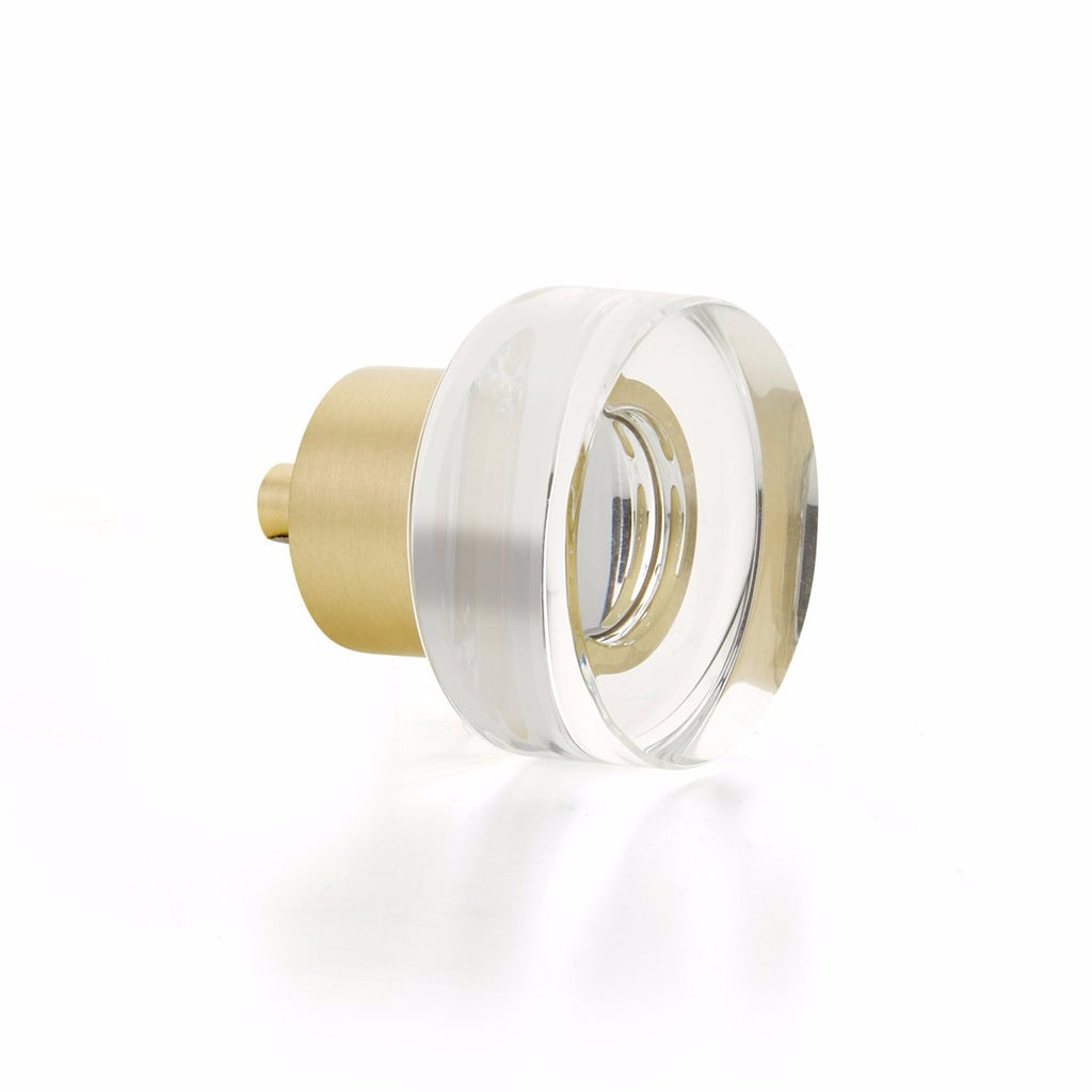 Satin Brass City Lights, Round Disc Glass Knob, 1-3/8" dia - Brass Cabinet Hardware 