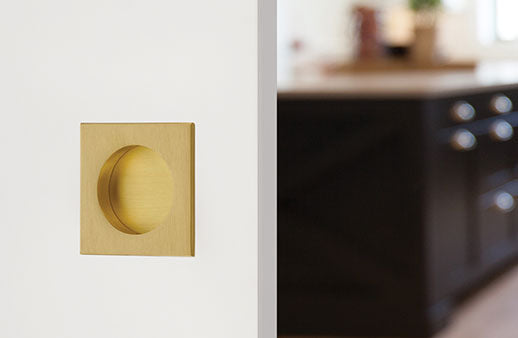 Square Flush Solid Brass Recess Door Pull 2-1/2" in Satin Brass - Brass Cabinet Hardware 