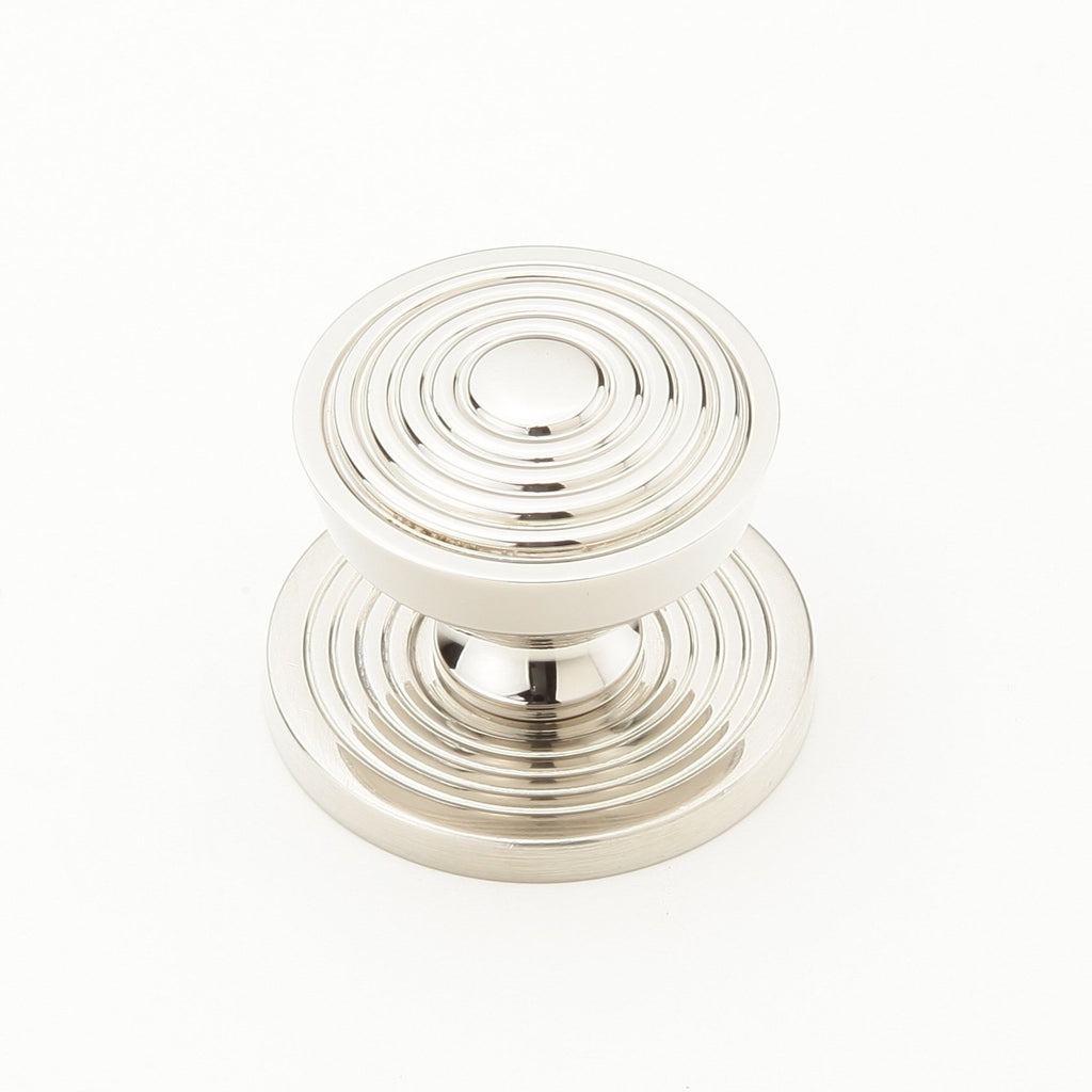 Polished Nickel Reeded Beehive 1-1/8" Round Knob w/ Backplate - Brass Cabinet Hardware 