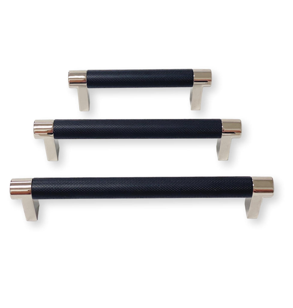 Knurled "U-Shaped" Texture Polished Nickel and Black Drawer Pulls - Forge Hardware Studio