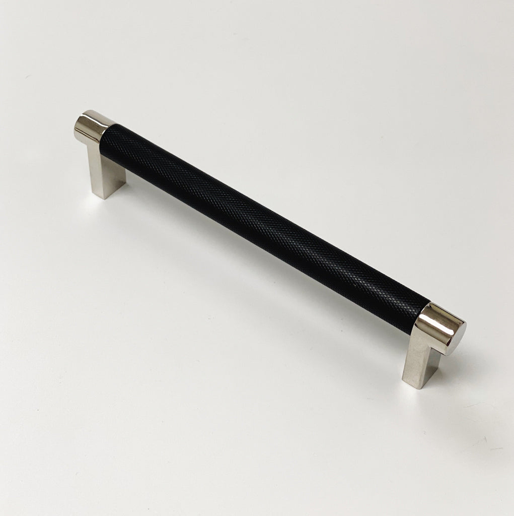 Knurled "U-Shaped" Texture Polished Chrome and Black Drawer Pulls - Forge Hardware Studio