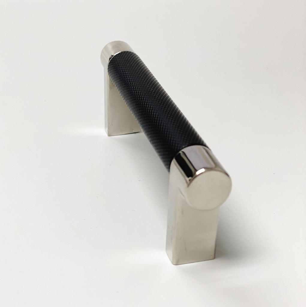 Knurled "U-Shaped" Texture Polished Chrome and Black Drawer Pulls - Forge Hardware Studio