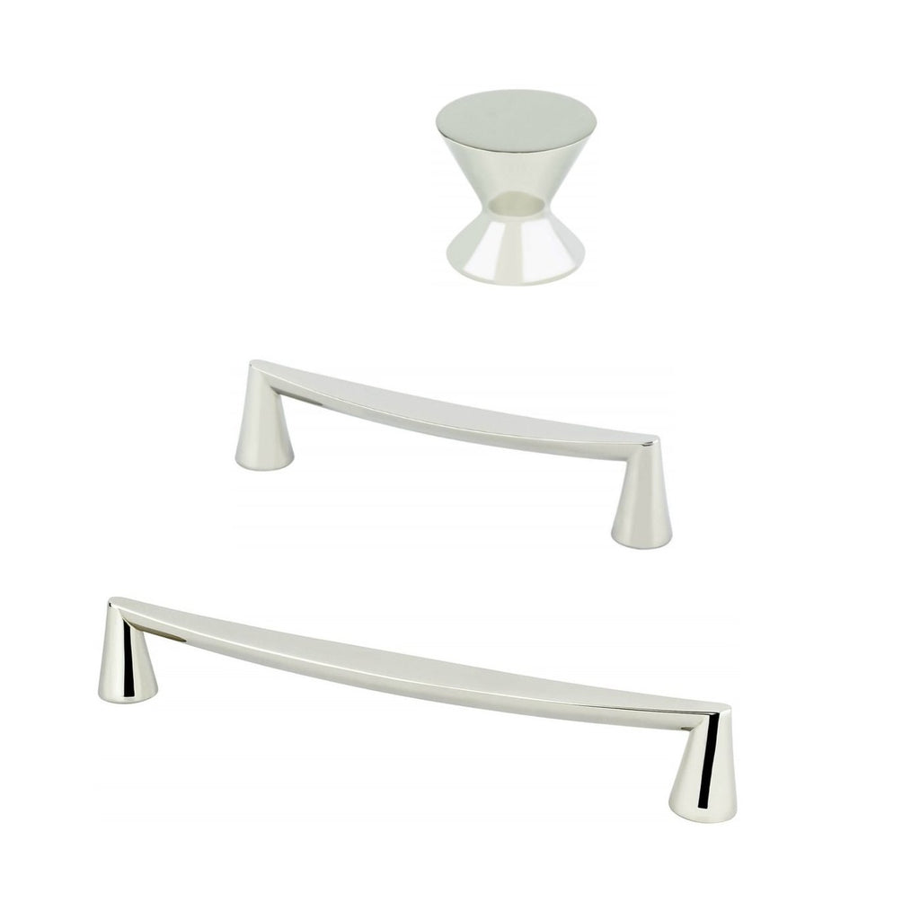 Polished Nickel "Core" Drawer Pulls and Knob - Brass Cabinet Hardware 