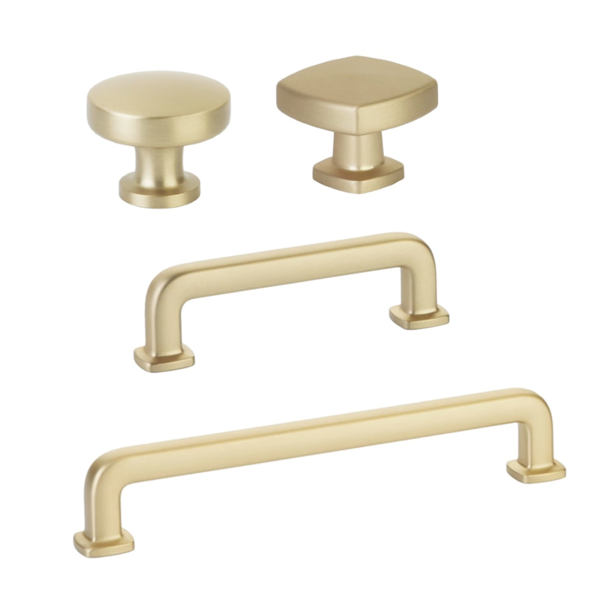 Satin Brass "Elegance" Drawer Pulls and Cabinet Knobs - Forge Hardware Studio