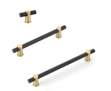 Satin Brass and Matte Black Round T-Bar "Fonce" Cabinet Knobs and Drawer Pulls - Brass Cabinet Hardware 