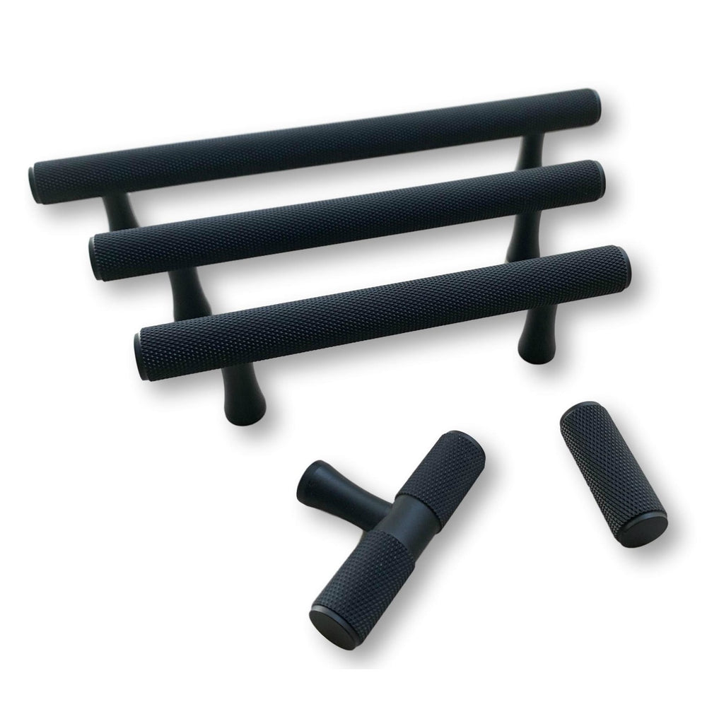 Matte Black Solid "Texture" Knurled Drawer Pulls and Knobs - Brass Cabinet Hardware 