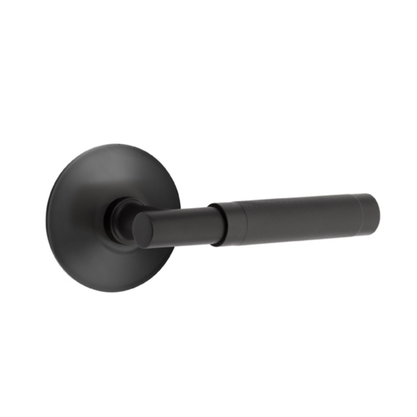 T-Bar Knurled SELECT Matte Black Door Lever w/Modern Rosette - Forge Hardware Studio