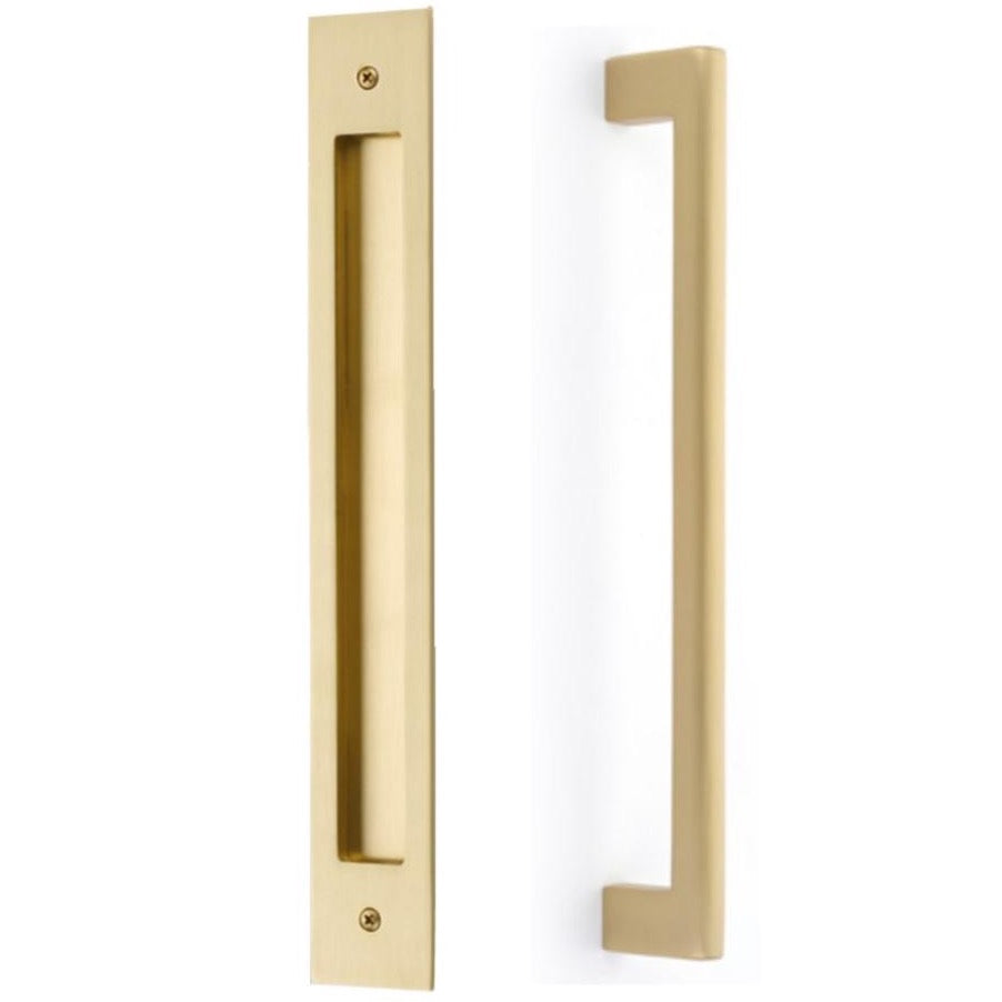 Door Flush Pull and 12" Handle Back to BackHardware for Interior Sliding and Barn Doors - Brass Cabinet Hardware 