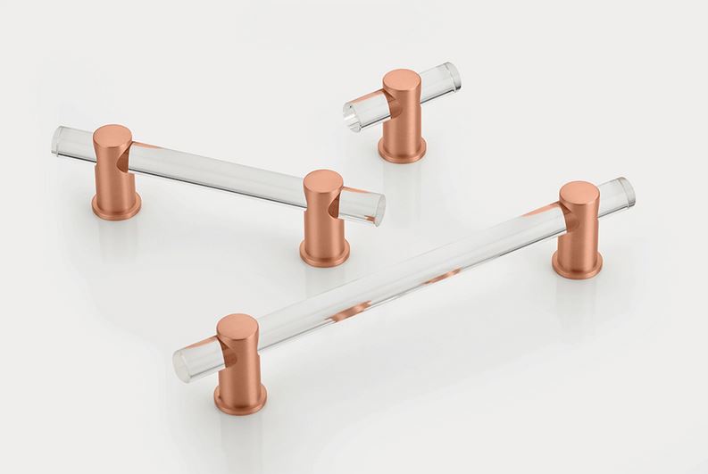 Satin Copper and Lucite "Lumiere" Cabinet Knob and Drawer Pulls - Brass Cabinet Hardware 