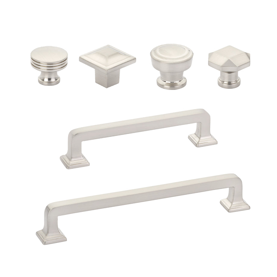 Brushed Nickel Moderna Cabinet Drawer Pulls and Cabinet Knobs – Forge  Hardware Studio