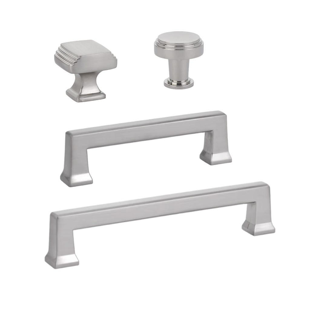 Satin Nickel "Deco" Cabinet Knobs and Drawer Pulls - Forge Hardware Studio