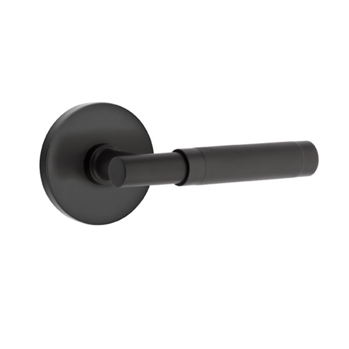 T-Bar Knurled SELECT Matte Black Door Lever w/Disk Rosette - Forge Hardware Studio