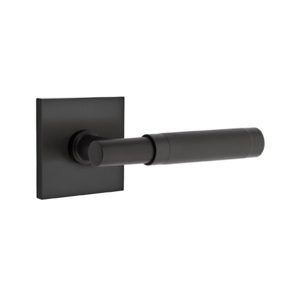 T-Bar Knurled SELECT Matte Black Door Lever w/ Square Rosette - Forge Hardware Studio