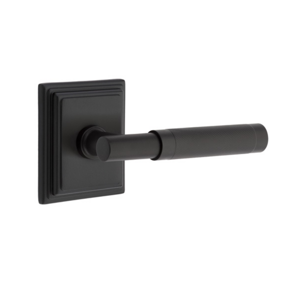 T-Bar Knurled SELECT Matte Black Door Lever w/ Wilshire Rosette - Forge Hardware Studio