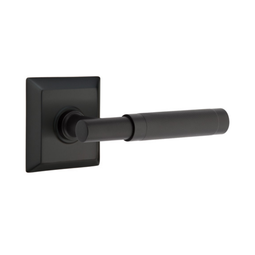 T-Bar Knurled SELECT Matte Black Door Lever w/ Quincy Rosette - Forge Hardware Studio