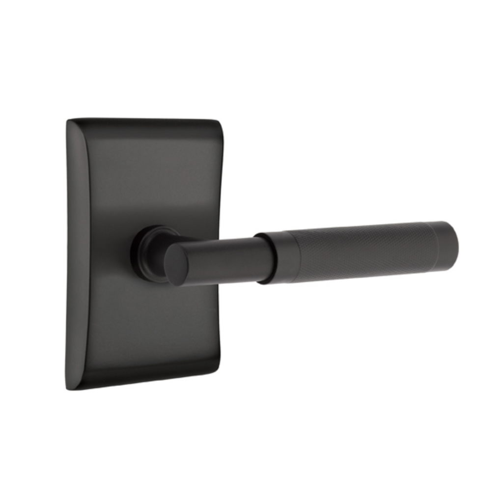 T-Bar Knurled SELECT Matte Black Door Lever w/ Neos Rosette - Forge Hardware Studio