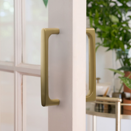 Back to Back "Riverside" Door Pull in Satin Brass  Hardware for Interior Sliding and Barn Doors - Forge Hardware Studio