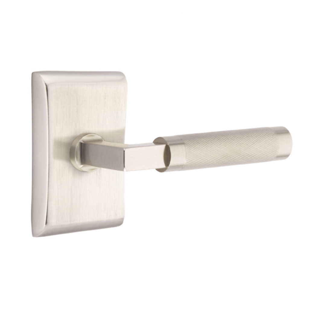 T-Bar Knurled SELECT Satin Nickel Door Lever w/ Neos Rosette - Forge Hardware Studio