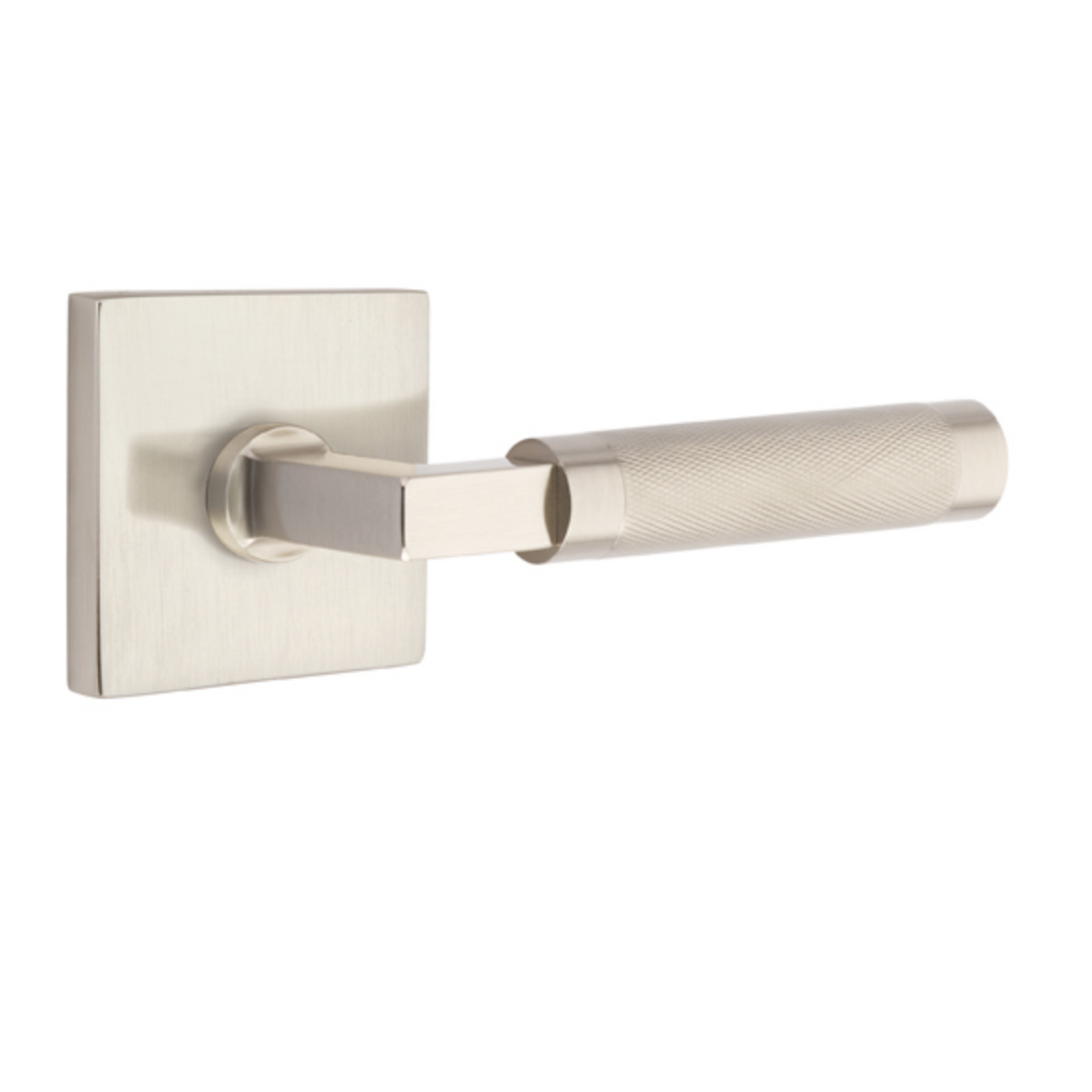 T-Bar Knurled SELECT Satin Nickel Door Lever w/ Square Rosette - Forge Hardware Studio