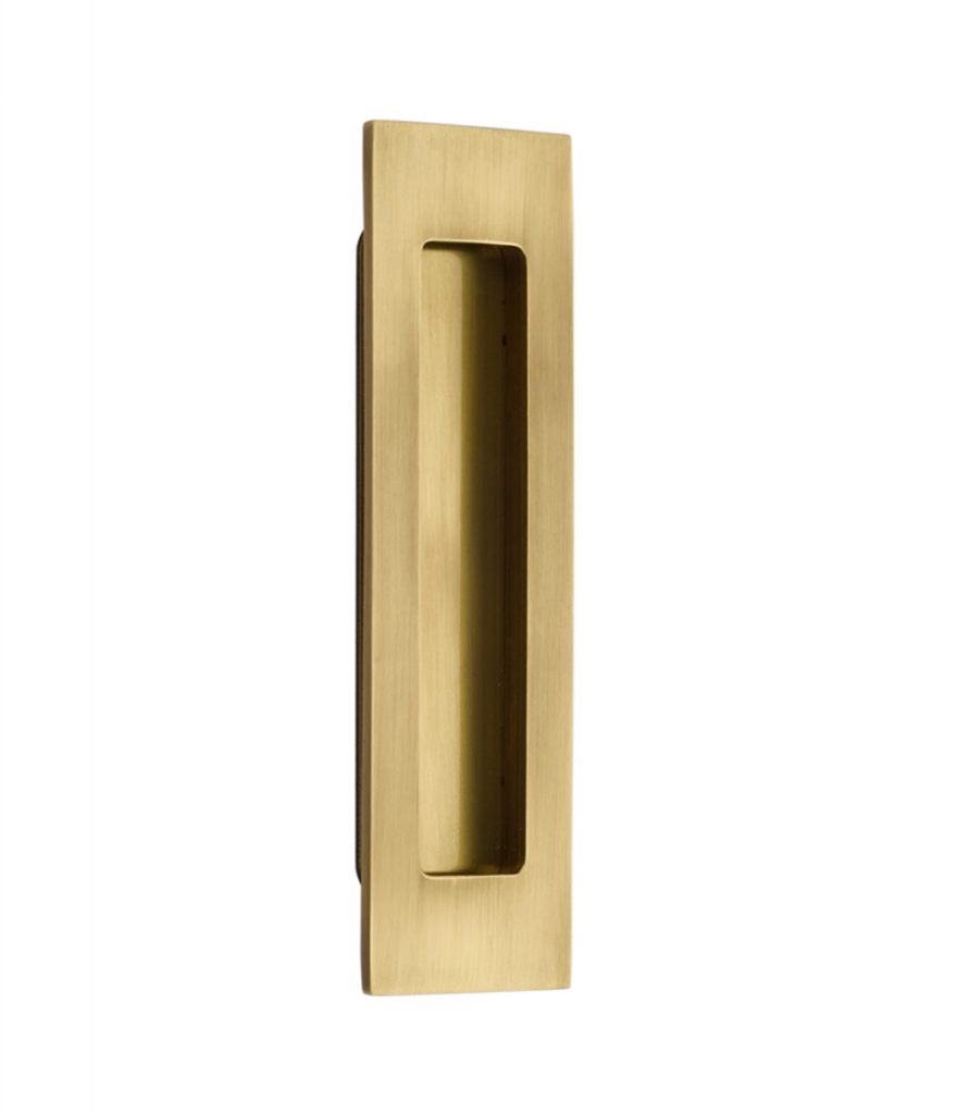 Modern Rectangular Flush Solid Recess Door Pull in Antique Brass - Forge Hardware Studio