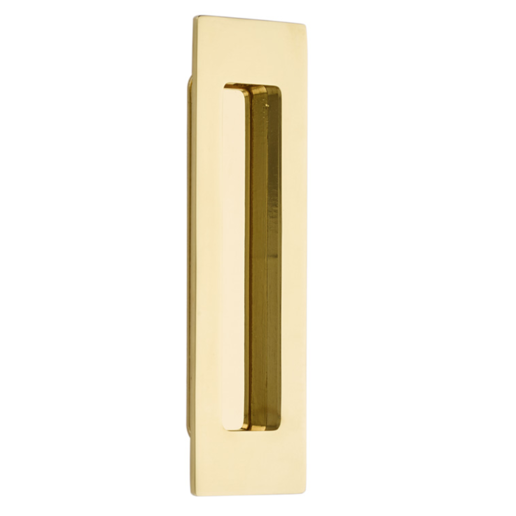 Modern Rectangular Flush Unlacquered Polished Brass Recess Door Pull - Forge Hardware Studio