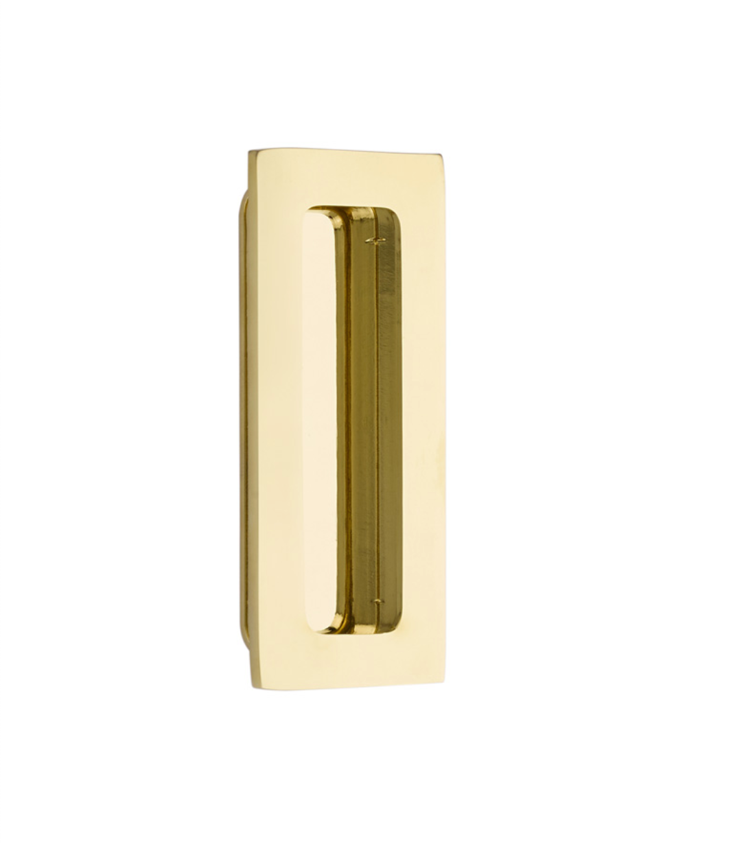 Modern Rectangular Flush Unlacquered Polished Brass Recess Door Pull - Forge Hardware Studio