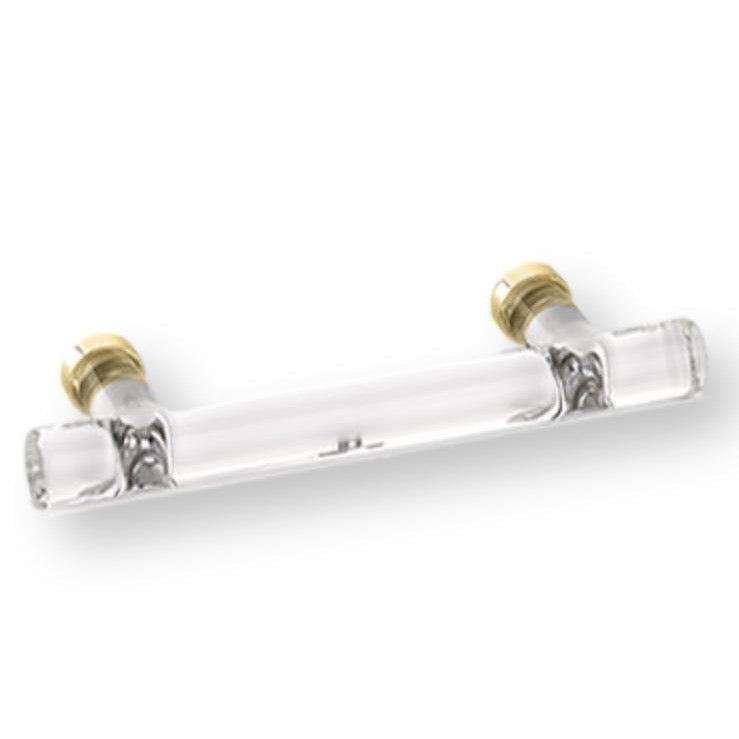 Unlacquered Brass "Ely" Clear Glass Drawer T-Bar Pull - Forge Hardware Studio