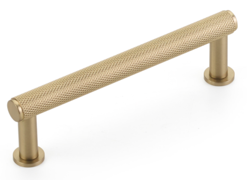 Satin Brass "Maison" Knurled Drawer Pulls and Cabinet Knobs with Optional Backplate - Forge Hardware Studio