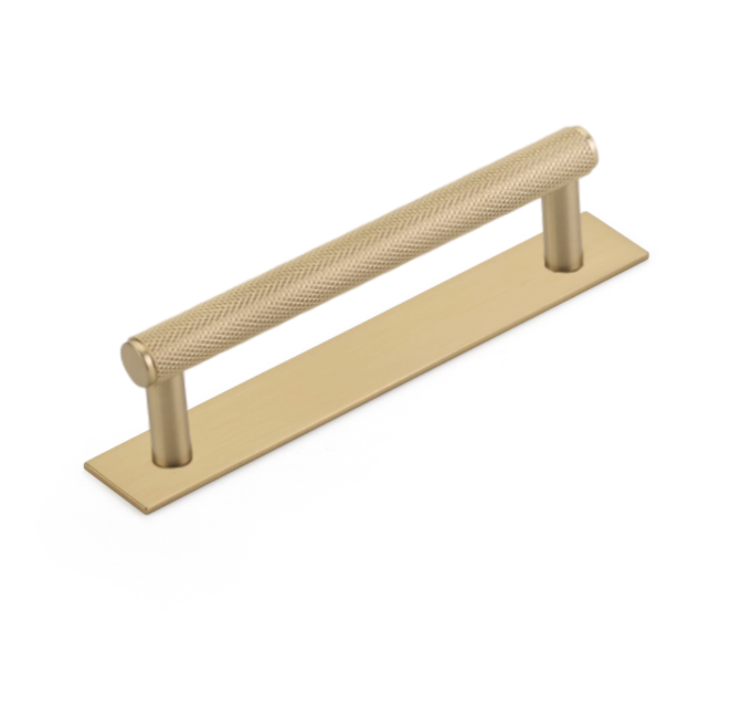 Satin Brass "Maison" Knurled Drawer Pulls and Cabinet Knobs with Optional Backplate - Forge Hardware Studio
