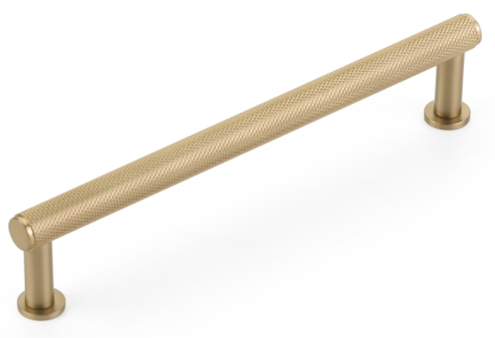 Satin Brass "Maison" Knurled Drawer Pulls and Cabinet Knobs with Optional Backplate - Forge Hardware Studio