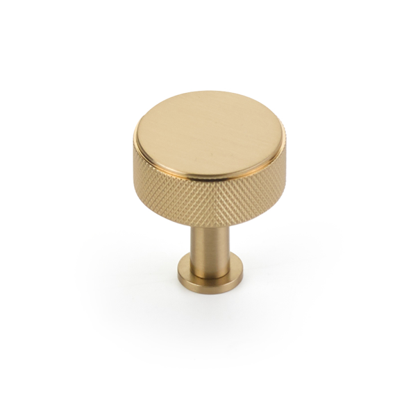 Satin Brass "Maison" Knurled Drawer Pulls and Cabinet Knobs with Optional Backplate - Forge Hardware Studio