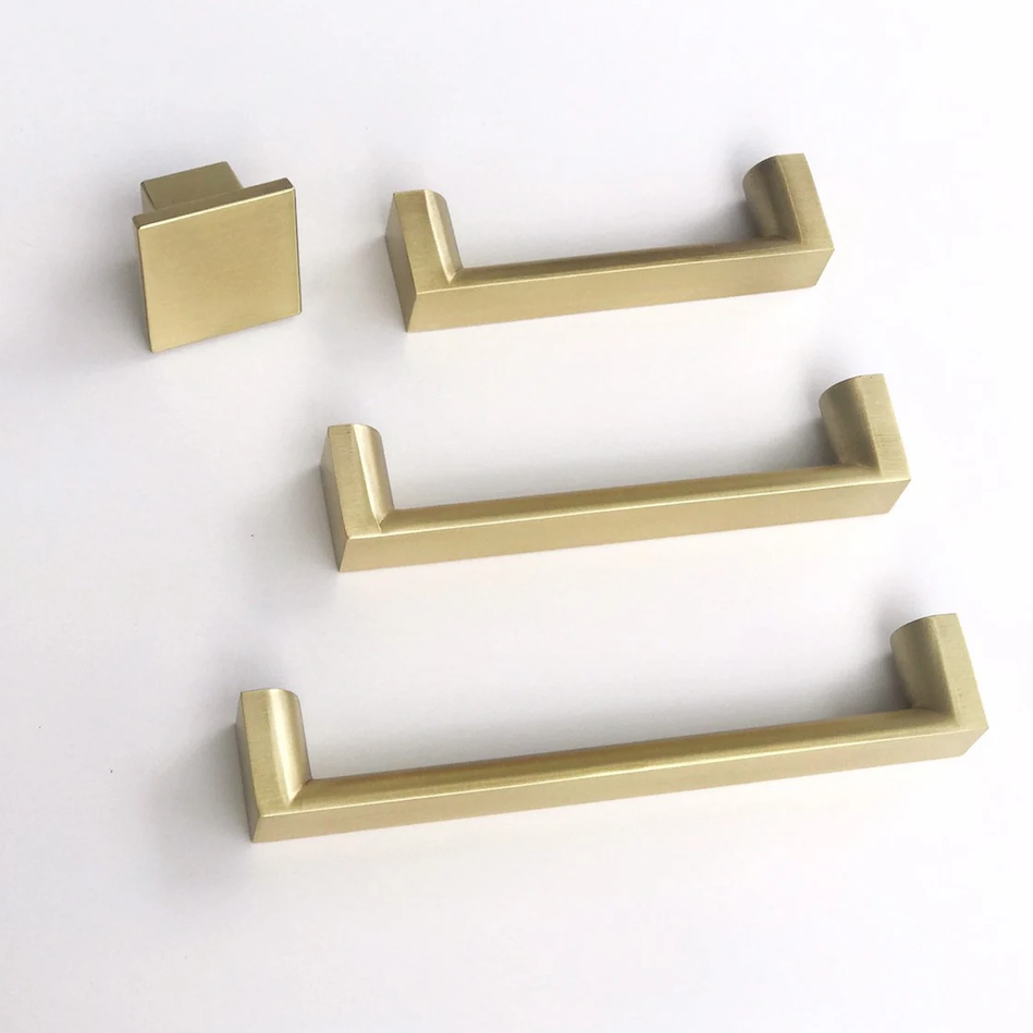 Tila Brass Wide Drawer Pulls and Knob - Cabinet Hardware - Forge Hardware Studio
