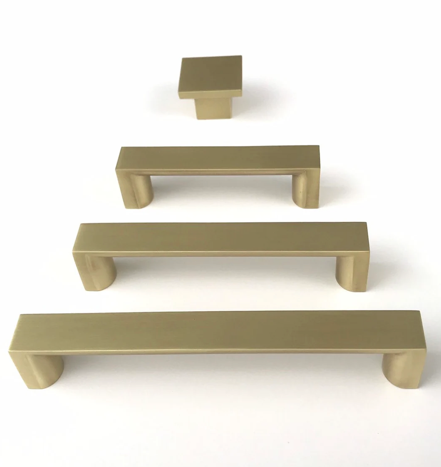 Tila Brass Wide Drawer Pulls and Knob - Cabinet Hardware - Forge Hardware Studio