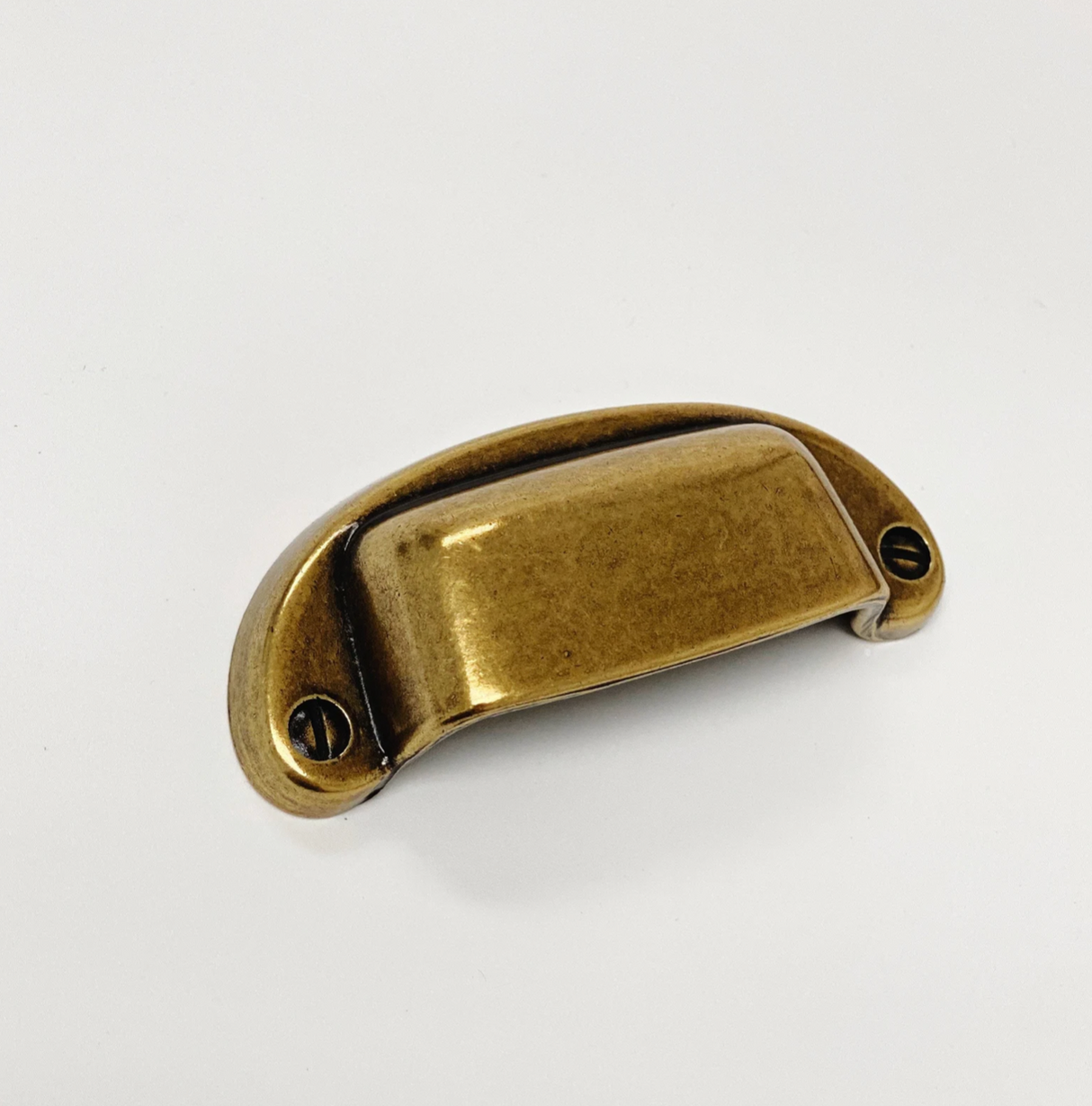 Drawer Cup Pull "Capri" in Antique Brass - Brass Cabinet Hardware - Forge Hardware Studio