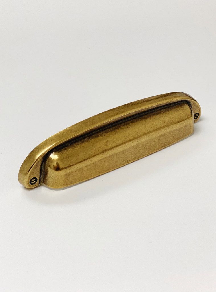 Drawer Cup Pull "Capri" in Antique Brass - Brass Cabinet Hardware - Forge Hardware Studio