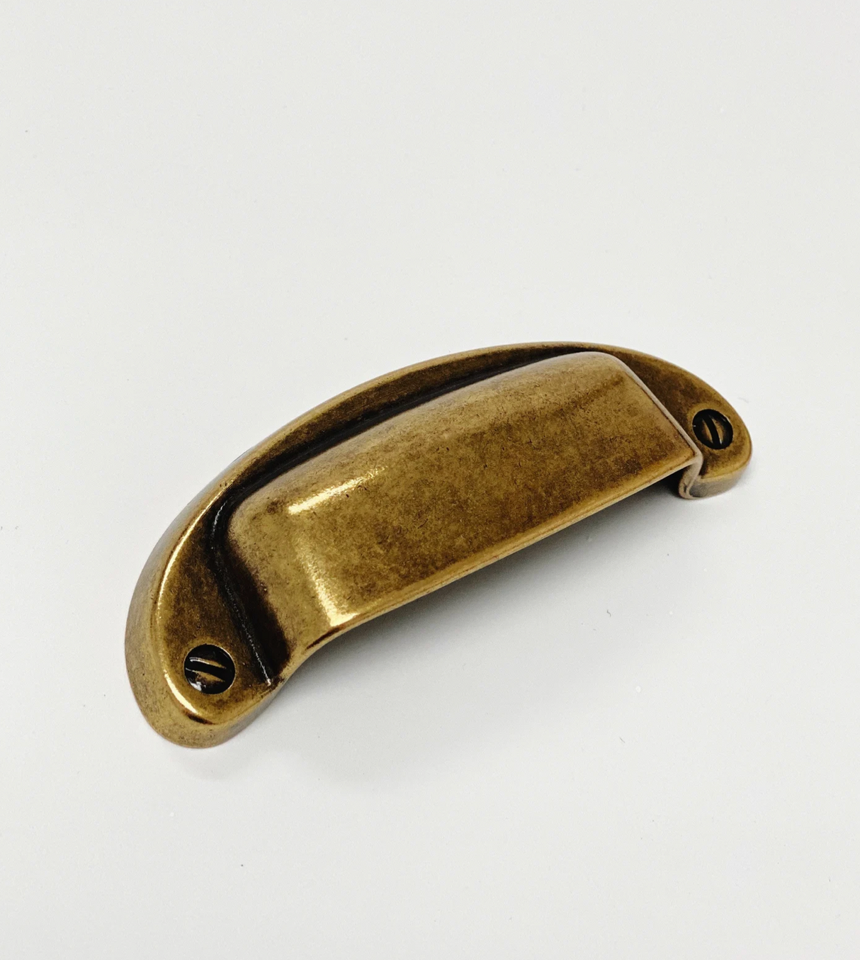 Drawer Cup Pull "Capri" in Antique Brass - Brass Cabinet Hardware - Forge Hardware Studio